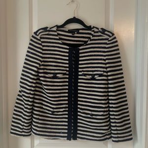 Banana Republic women’s blazer blue and white stripe with blue sequins. Size 4